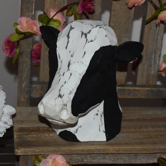 Shabby Chic Distressed Wood Dairy Cow Head Country Farmhouse Home Decor - Picture 7 of 12